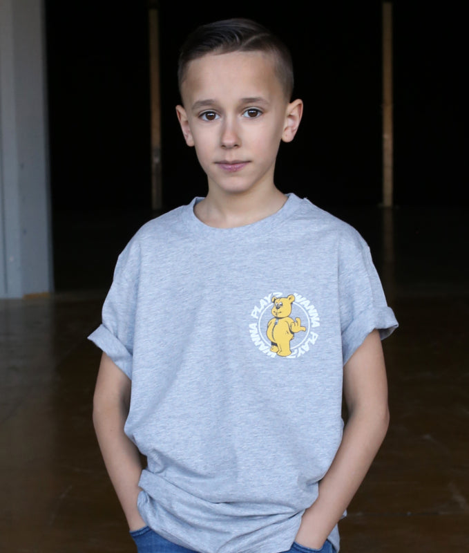 Kinder-T-Shirt Grau WANNA PLAY mit rundem Logo
