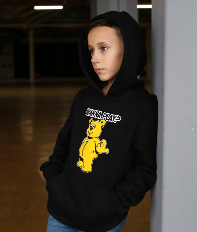 Kids Hoodie Black WANNA PLAY Only Front